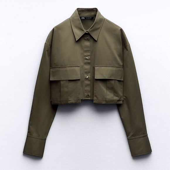 NWT Zara Green Cropped Utility Shirt - Picture 1 of 2